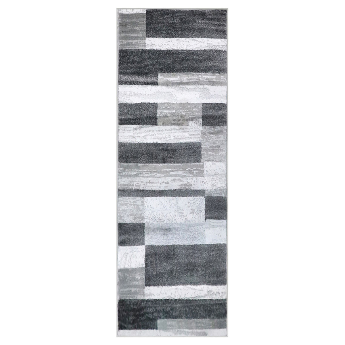 8' Charcoal Patchwork Power Loom Stain Resistant Runner Rug