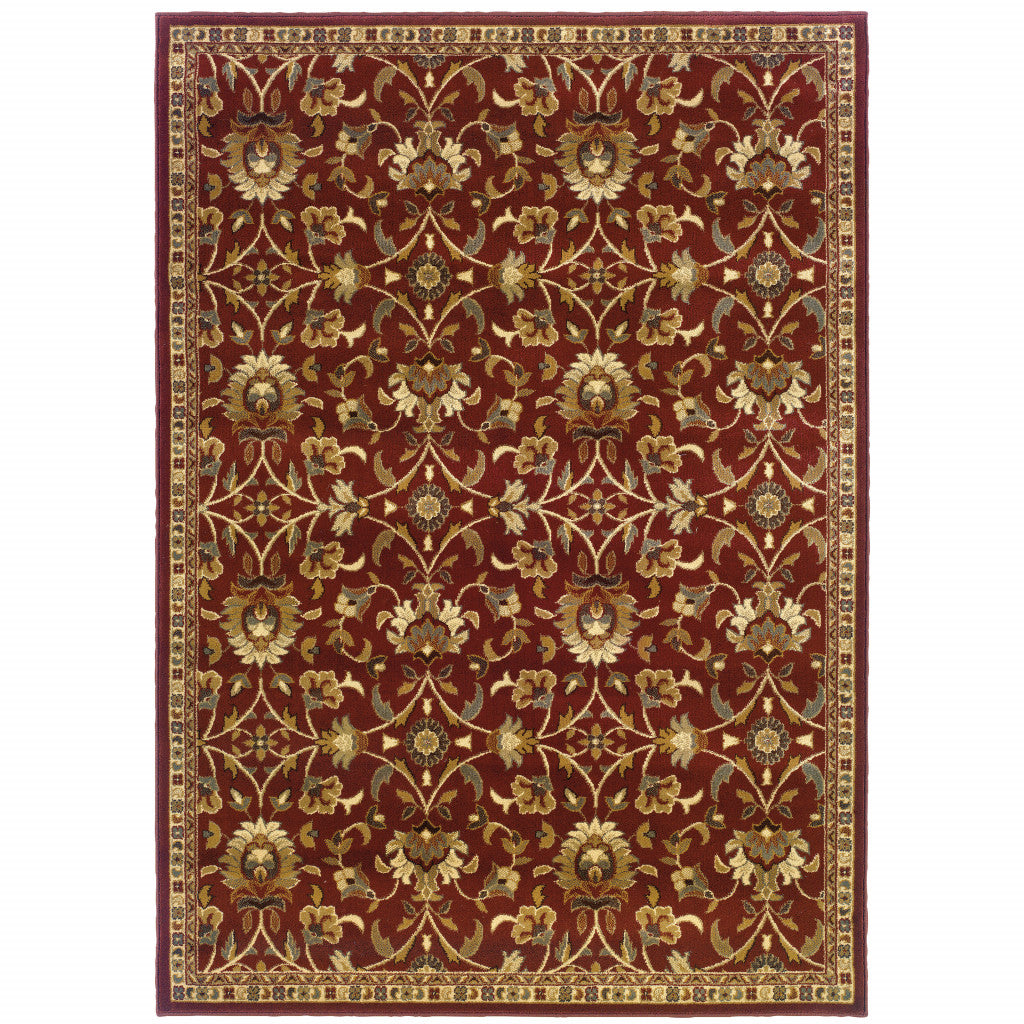 4' X 6' Red Floral Power Loom Stain Resistant Area Rug