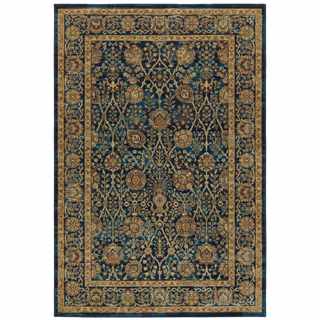 4' X 6' Blue And Gold Oriental Power Loom Stain Resistant Area Rug