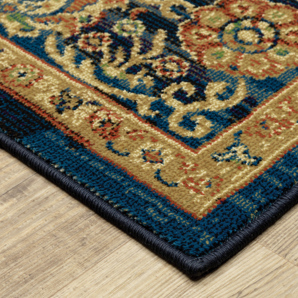 4' X 6' Blue And Gold Oriental Power Loom Stain Resistant Area Rug