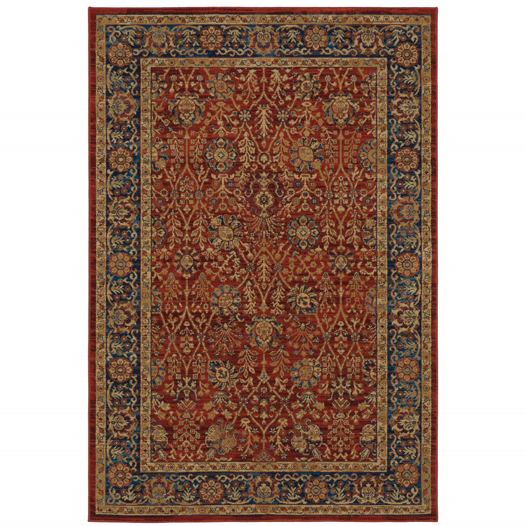 8' X 11' Red And Blue Oriental Power Loom Stain Resistant Area Rug