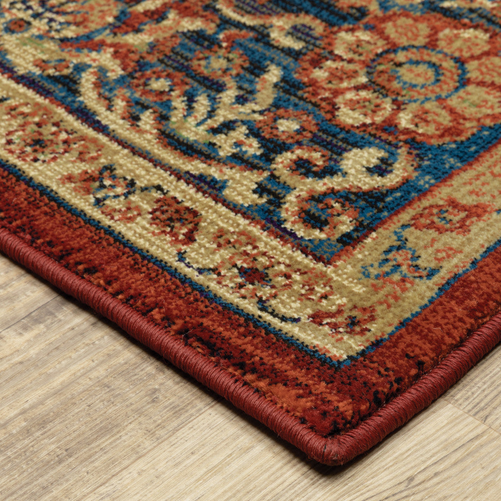 8' X 11' Red And Blue Oriental Power Loom Stain Resistant Area Rug