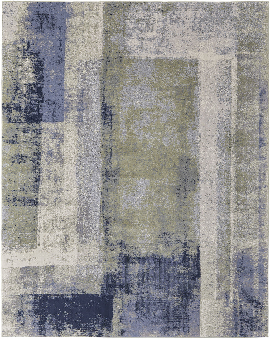 8' X 10' Blue Green And Ivory Abstract Power Loom Distressed Area Rug