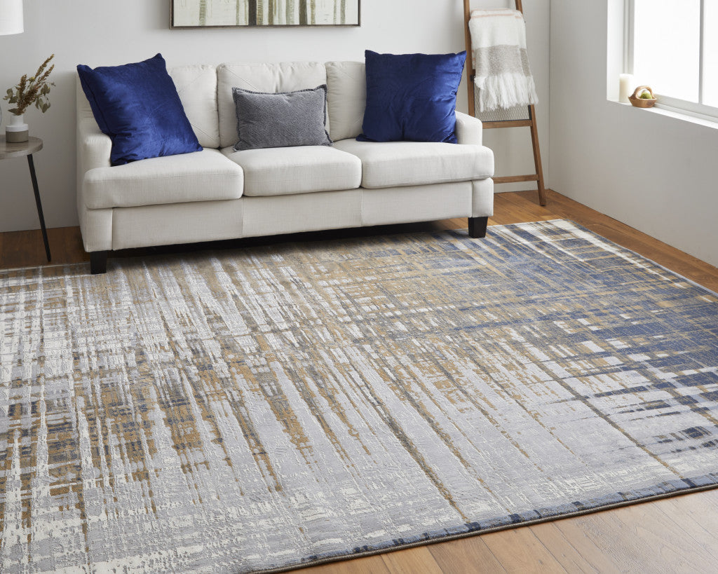 9' X 12' Blue Orange And Gray Abstract Power Loom Area Rug