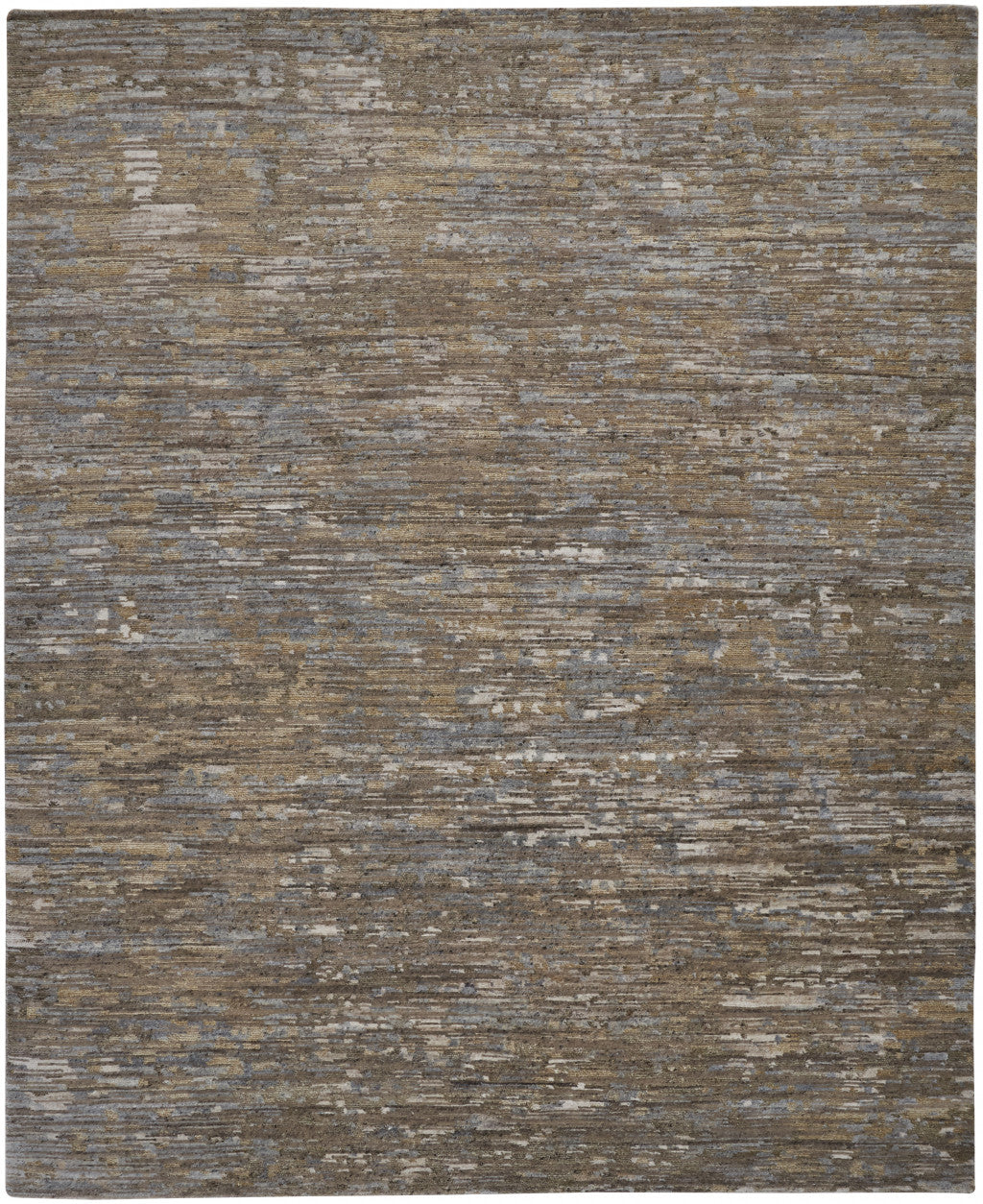 9' X 12' Brown And Gray Wool Abstract Hand Knotted Area Rug