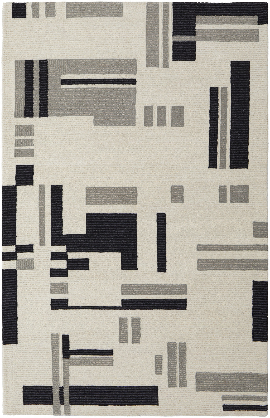 8' X 10' Ivory And Taupe Wool Abstract Tufted Handmade Area Rug