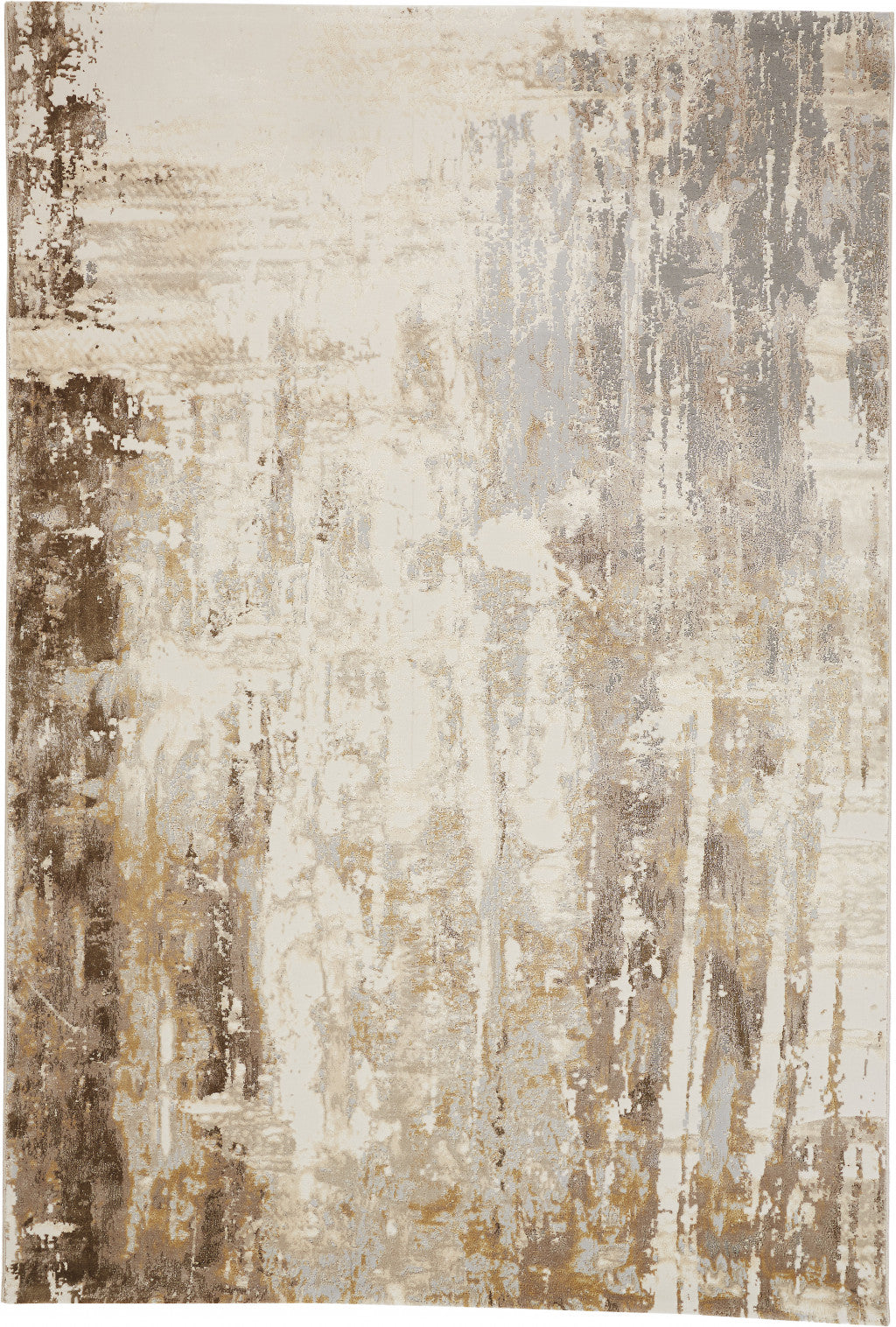 9' X 12' Tan Ivory And Gray Abstract Area Rug