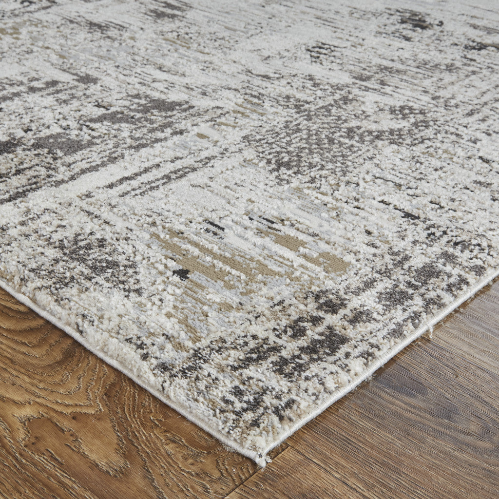 4' X 6' Ivory Gray And Tan Abstract Power Loom Distressed Stain Resistant Area Rug