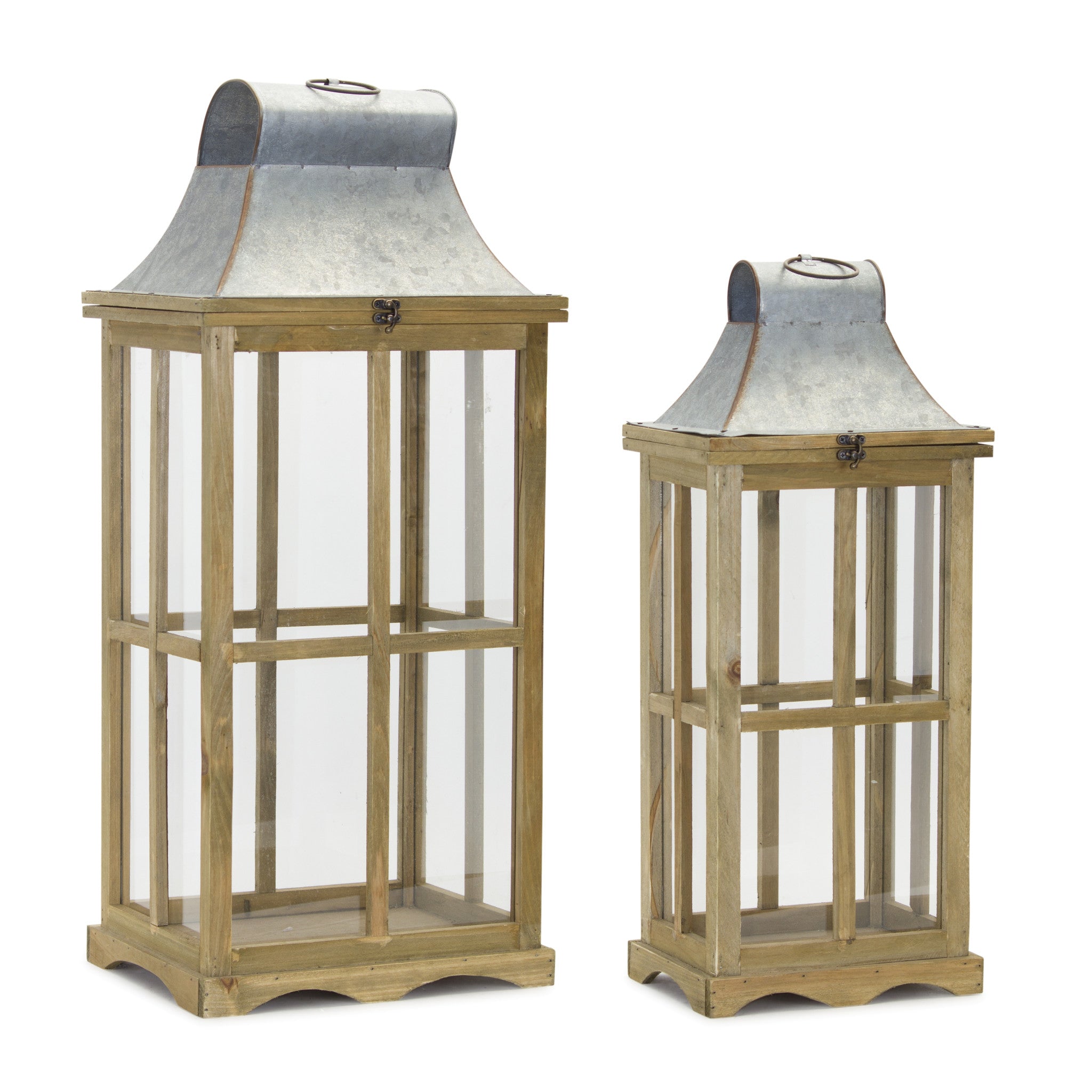 Set Of Two Brown Flameless Floor Lantern Candle Holder