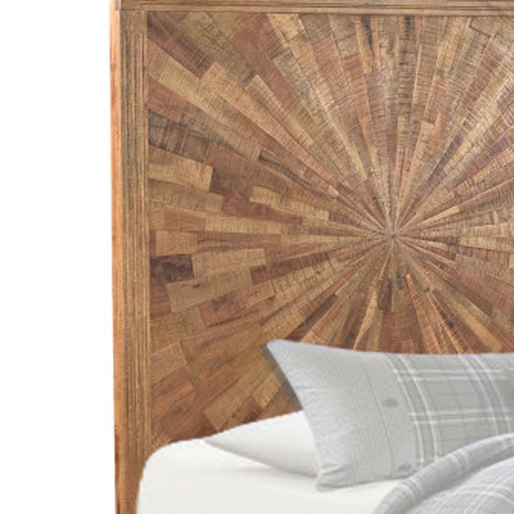 Solid Wood Queen Brown Sunburst Bed