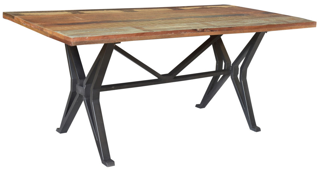 72" Brown And Black Solid Wood And Metal Dining Table