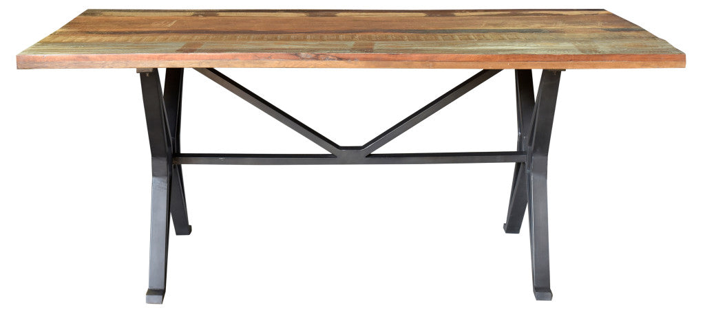 72" Brown And Black Solid Wood And Metal Dining Table