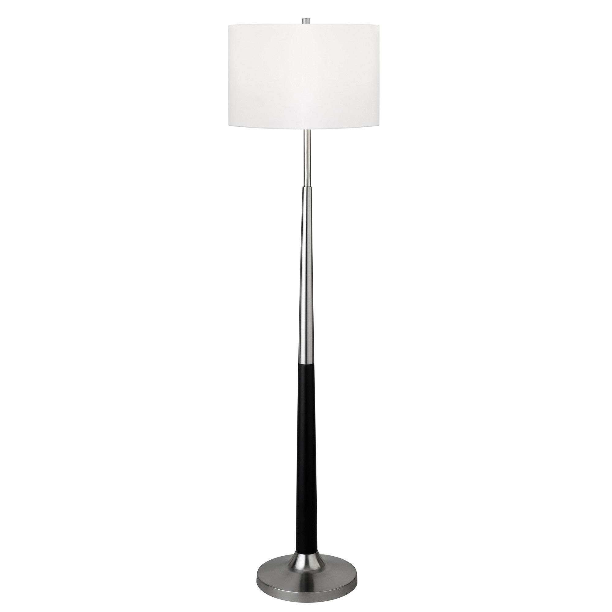 60" Black Traditional Shaped Floor Lamp With White Frosted Glass Drum Shade