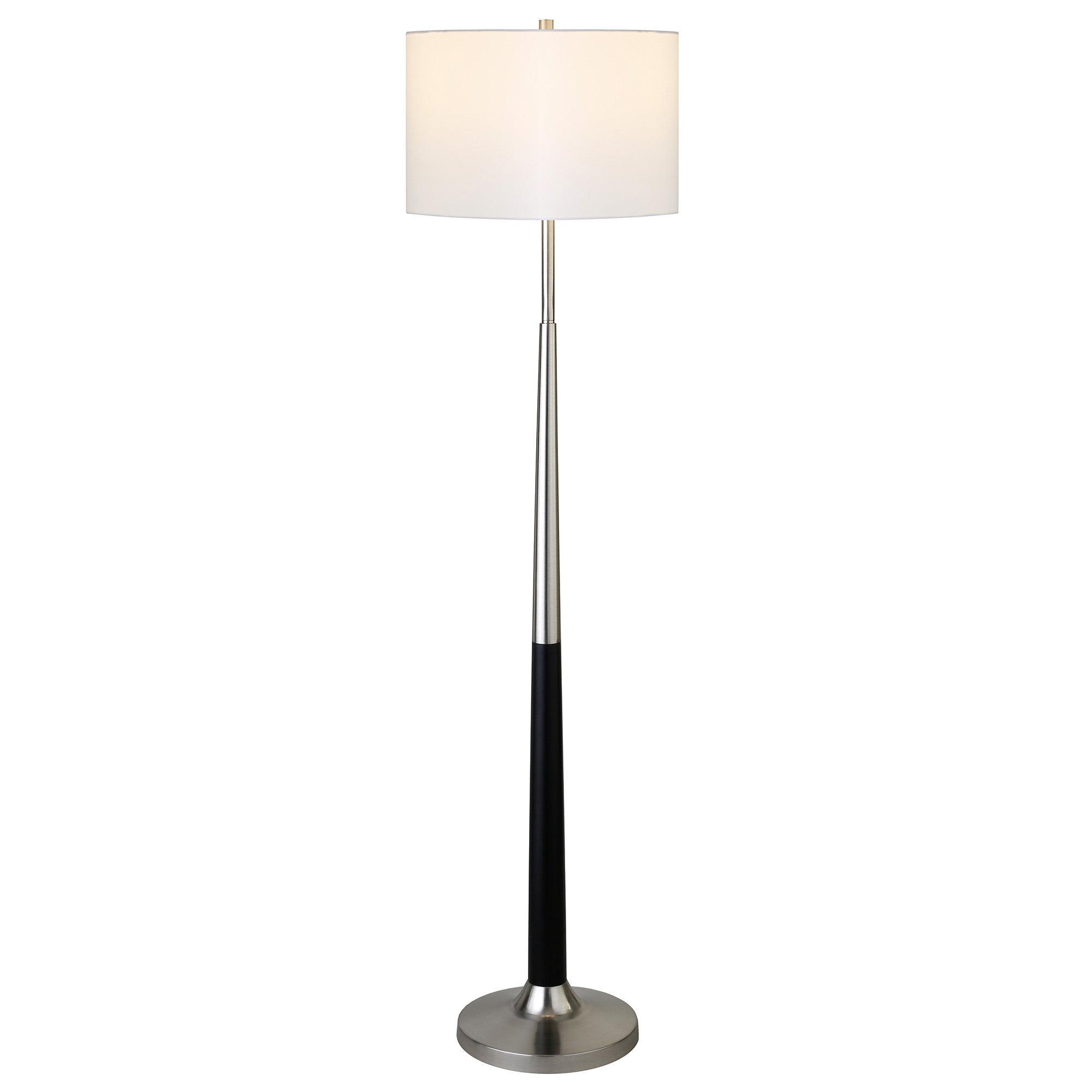 60" Black Traditional Shaped Floor Lamp With White Frosted Glass Drum Shade