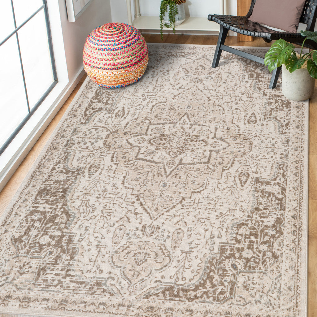 9' x 12' Cream Medallion Power Loom Area Rug