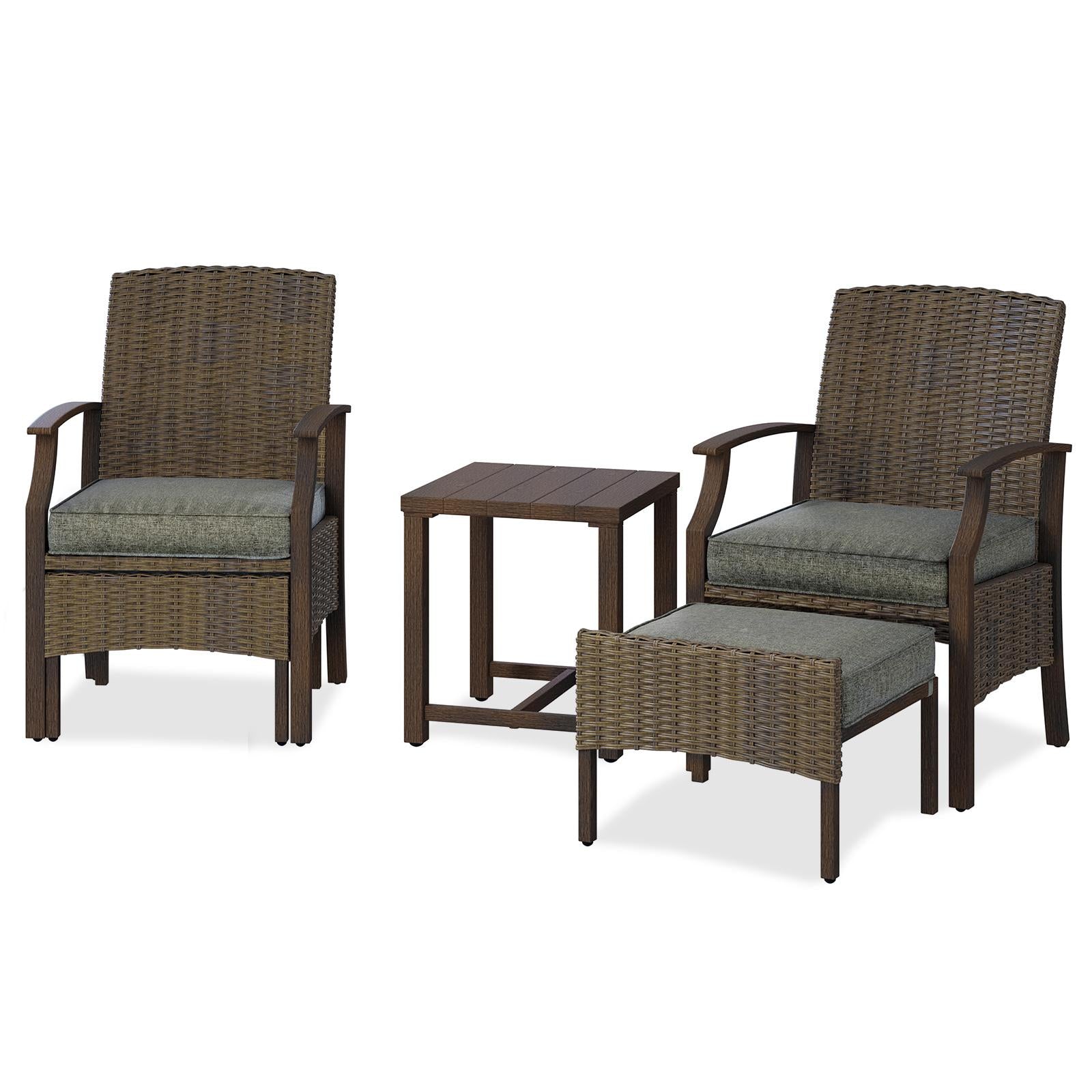 Outdoor Patio Chairs Set of 2 with Ottoman and Coffee Table 5 Piece Outdoor Patio Furniture Set