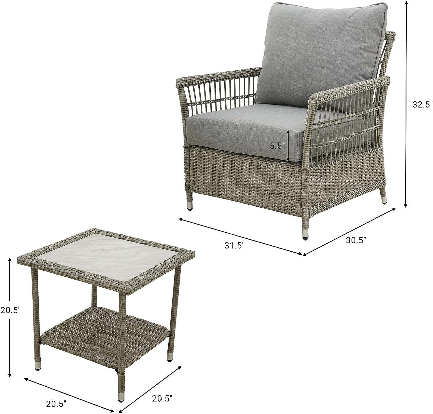 Outdoor 3 PCS Wicker Furniture with Cushions and Side Table