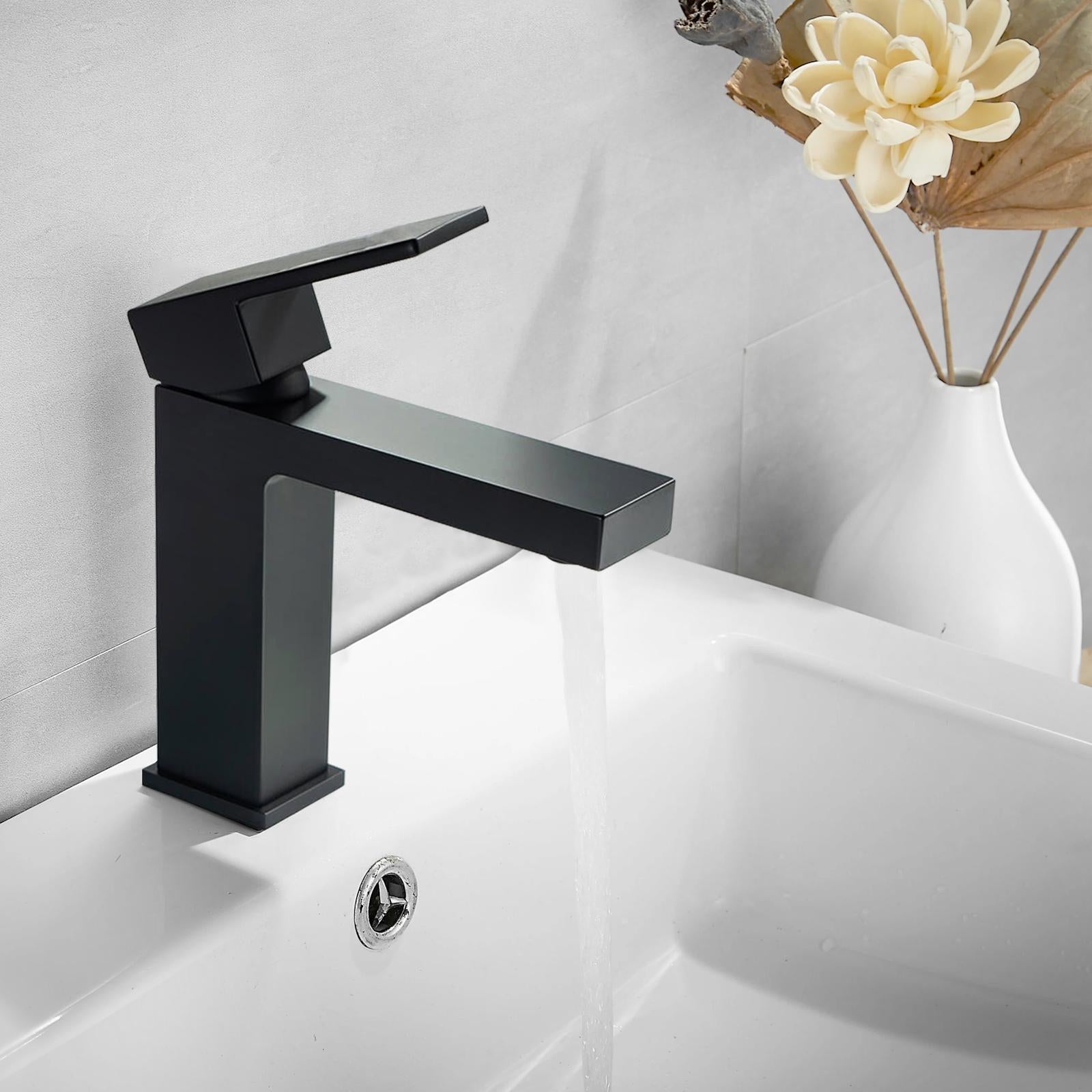 Matt Black Bathroom Faucet Single Handle Brass Bathroom Sink Faucet Lavatory Faucet 1.2 GPM