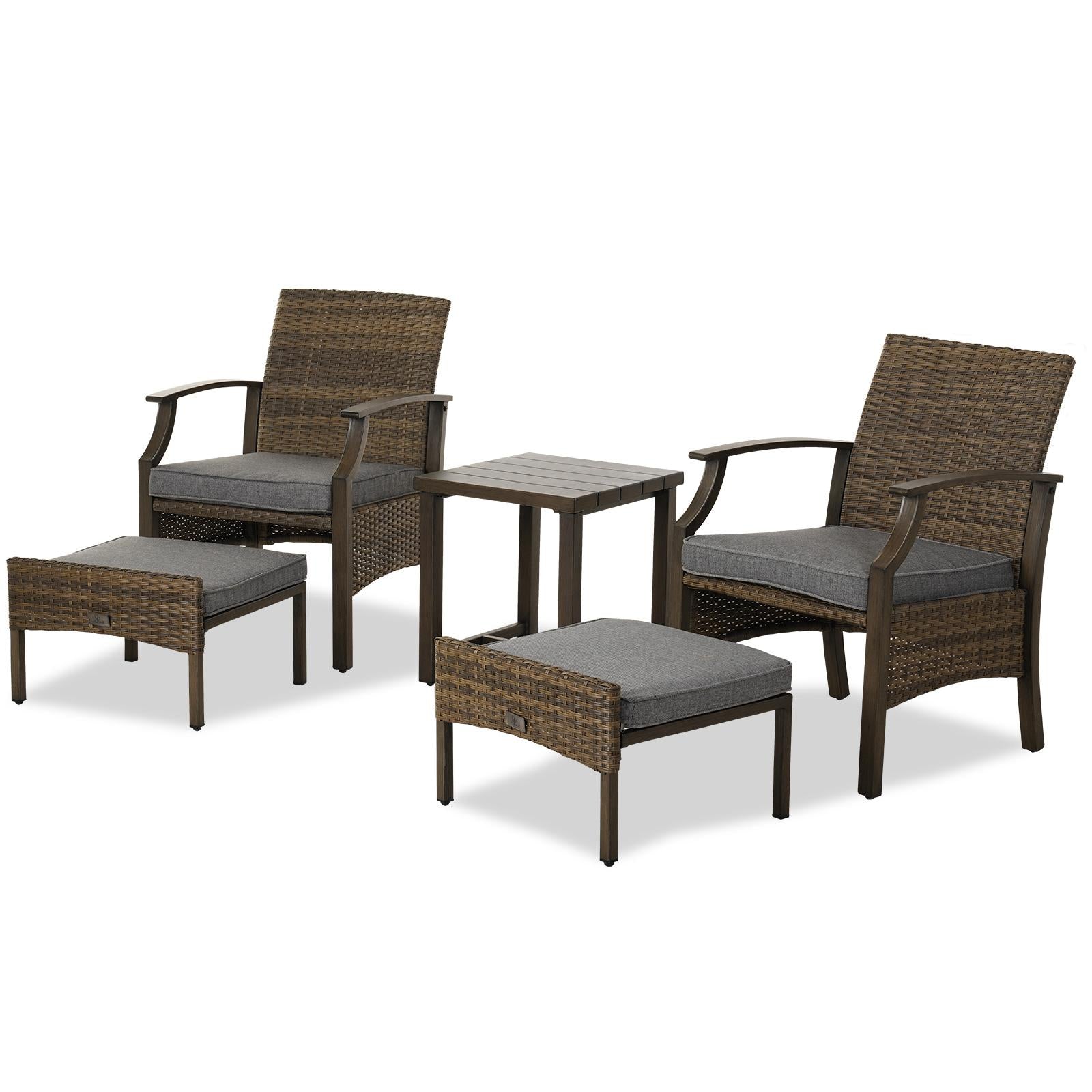 Outdoor Patio Chairs Set of 2 with Ottoman and Coffee Table 5 Piece Outdoor Patio Furniture Set