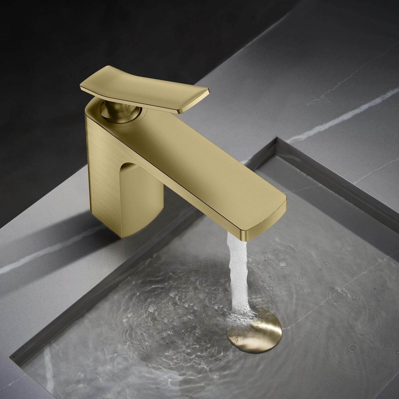 Brass Bathroom Faucet Brushed Gold Bathroom Sink Faucet Single Handle Bathroom Faucet Single Hole RV Bathroom Faucet