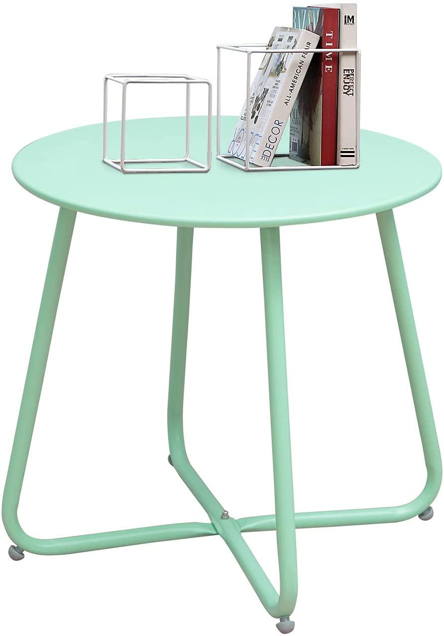 Mydepot SR Steel Patio Side Table, Weather Resistant Outdoor Round End Table