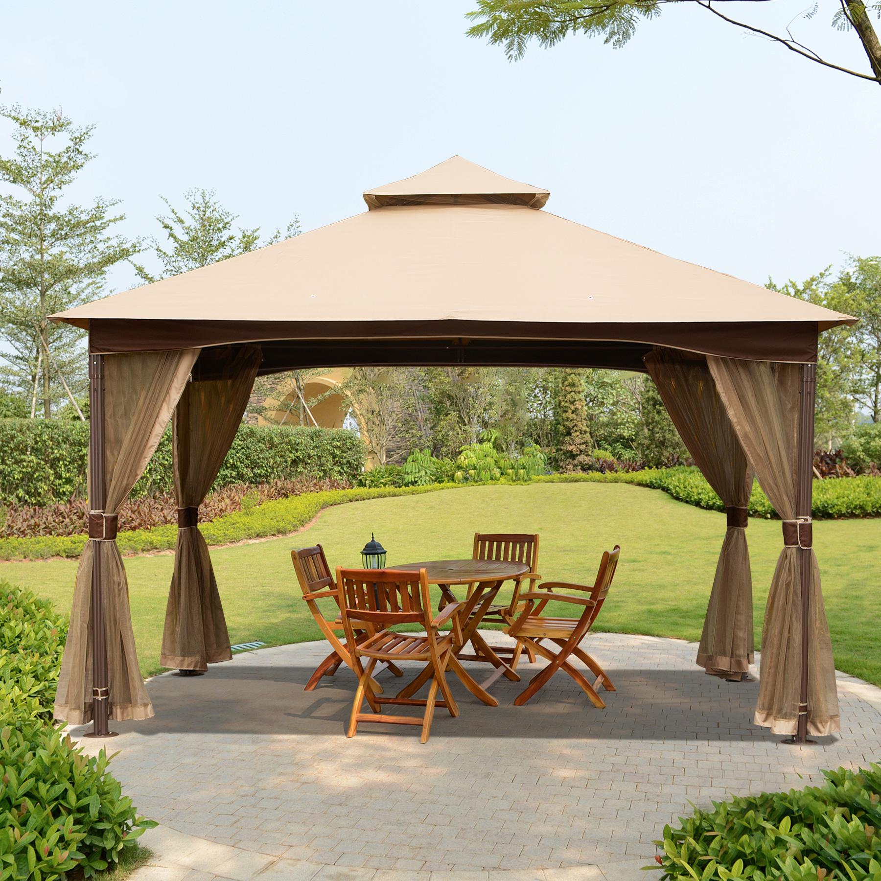 10x13ft Gazebo with Mosquito Netting,Waterproof Double-Roof Canopy,Metal Frame Canopies