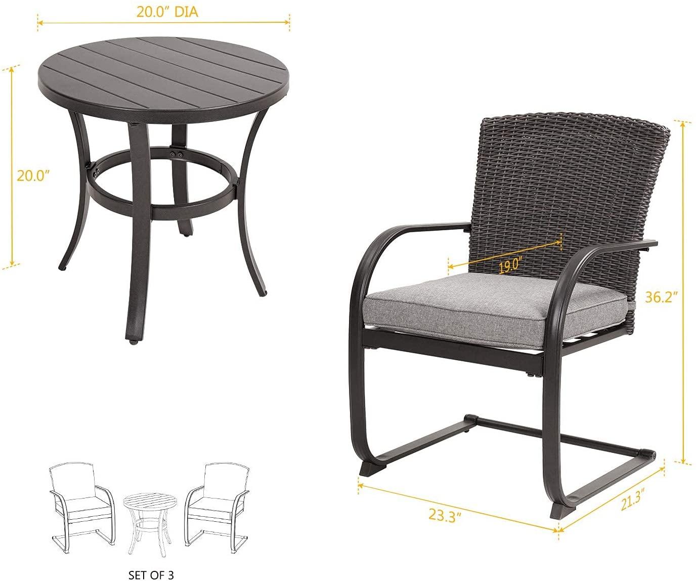 Mydepot SR 3 Piece Outdoor Patio Furniture Set Bistro Set 2 Wicker Chairs with Cushion and Coffee Table
