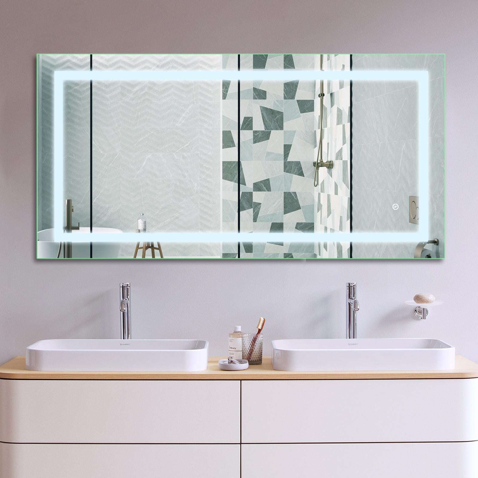 Beveled Frameless Lighted Bathroom Mirror