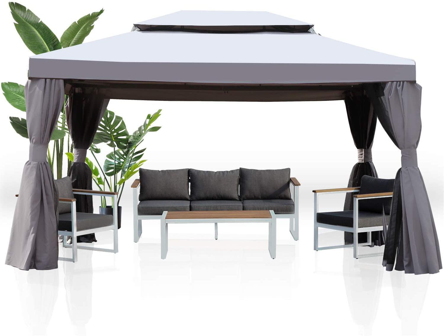 Mydepot SR Gazebo for Patios Outdoor Gazebo with Mosquito Netting and Curtains Outdoor Privacy Screen for Deck Backyard