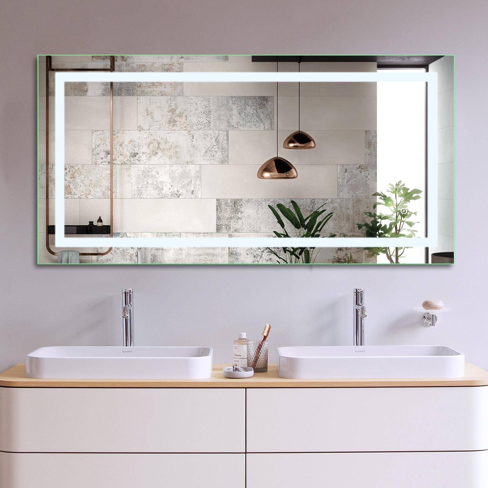 Beveled Frameless Lighted Bathroom Mirror